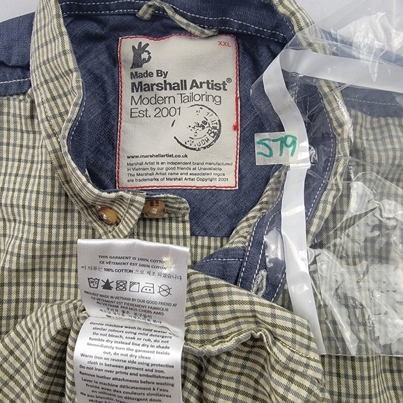 Vintage Marshall Artist Modern tailoring 2001 plaid denim and leather button dow - Picture 8 of 9